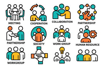 Vector illustration showcasing diverse concepts of collaboration, teamwork, and partnership in a modern professional setting