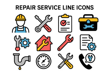 Icons representing various repair service activities in a modern vector style for efficient communication