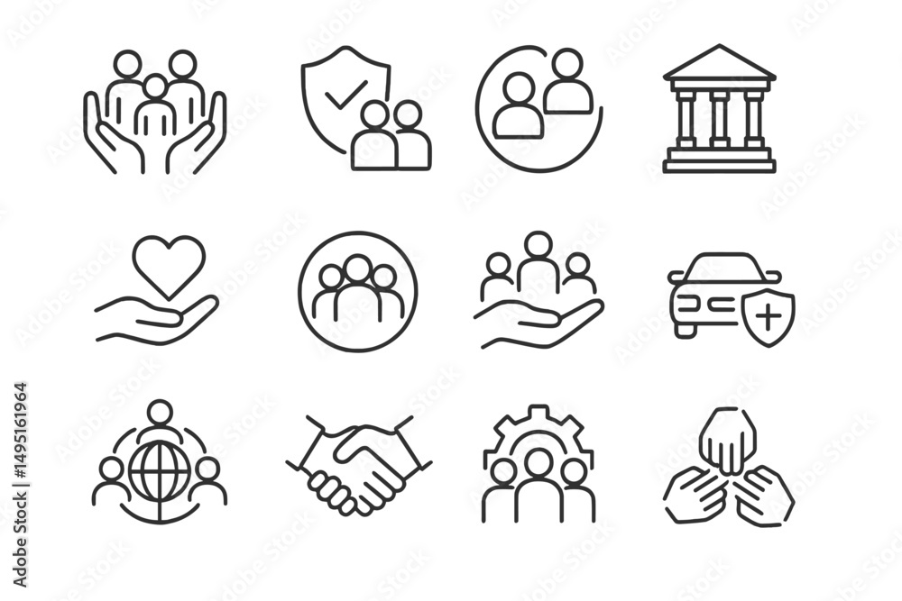 Wall mural visual representation of community support and care concepts in modern vector style for social servi