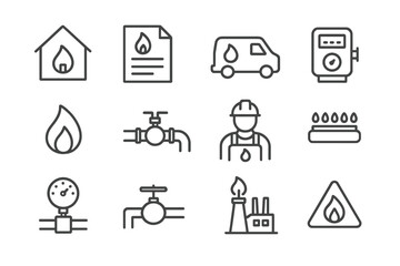 Modern vector illustration of gas utility services with icons representing safety and maintenance tasks