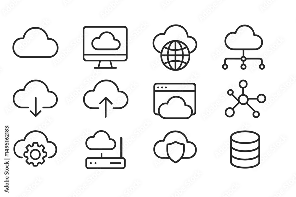Wall mural modern vector illustration showcasing various cloud computing icons representing technology and conn