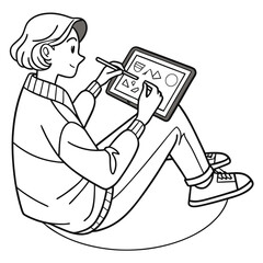 Flat vector of a person designing on a drawing tablet