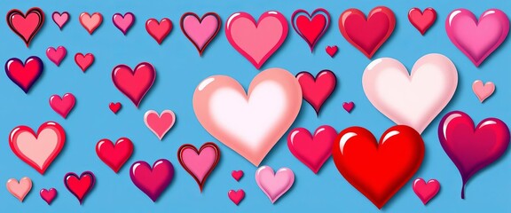 A diverse collection of vector hearts in various styles and orientations, purple, shape
