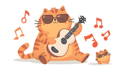 Funny cat plays guitar illustration