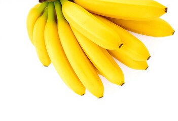 A cluster of vibrant yellow bananas, freshly picked, against a pure white backdrop, vitamin, supermarket