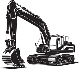 Mini excavator silhouette, construction vehicle vector illustration