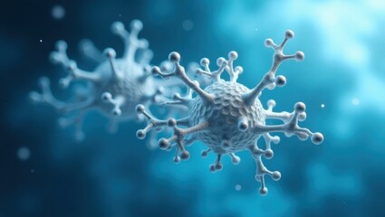Estructura molecular de plata que flota sobre un fondo azul radiante, representando nanotecnología avanzada y ciencia futurista
