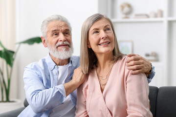 Portrait of happy elderly couple at home