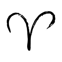 Aries Zodiac Sign. Hand-Drawn Ink Calligraphy in Black and White Style on White Background, Astrology and Horoscope Symbol