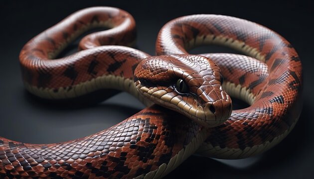 Detailed portrait of a beautiful brown python with an intricate pattern