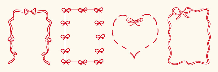 Vintage Ribbon Frame with Elegant Bow for Wedding Invitations , dinner, lunch, Anniversary Cards, and Party Invitations. Coquette Vector Illustration. Aesthetic whimsical collection. Dolce vita border