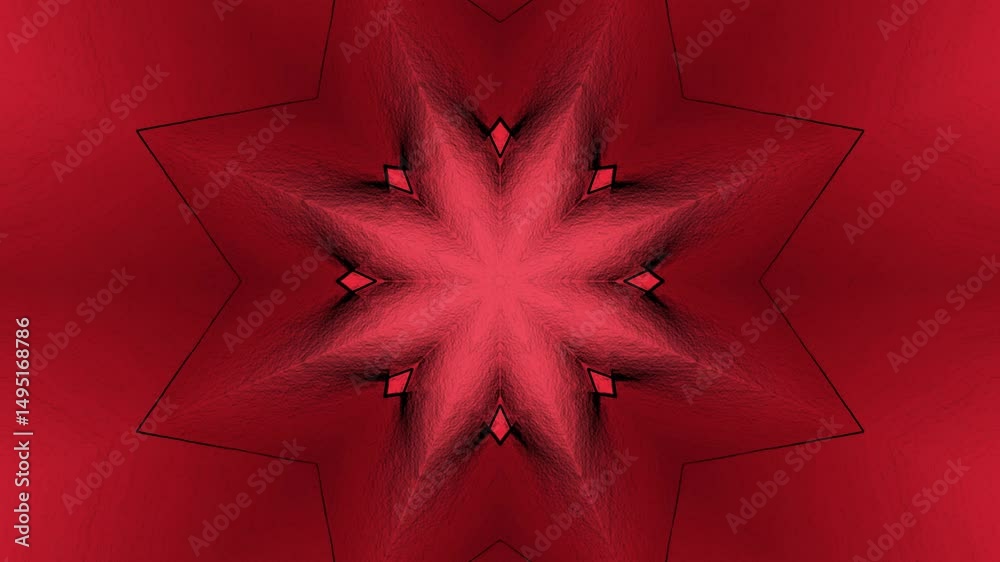 Poster abstract red kaleidoscope design featuring geometric shapes and sharp points creating a vibrant patt
