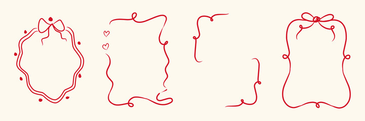 Vintage Ribbon Frame with Elegant Bow for Wedding Invitations , dinner, lunch, Anniversary Cards, and Party Invitations. Coquette Vector Illustration. Aesthetic whimsical collection. Dolce vita border