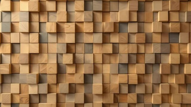 Wooden Cubes 3D Background Natural Textured Geometric Blocks Animation