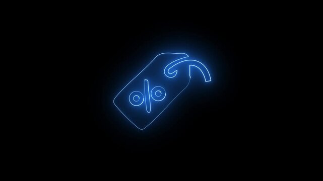 Neon shine parcentice offer icon animation on black background. neon light bulb