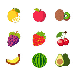 Cartoon Set 9 Icon Fruits Digital Vectors Illustration 