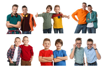 Obraz premium Collage with photos of brothers on white background
