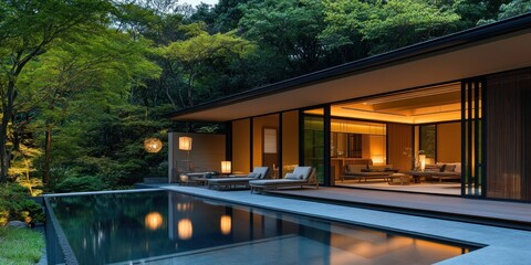 Fototapeta premium Luxury Villa with Infinity Pool and Lush Garden