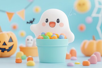 Cute ghost in candy pot spooky halloween treat
