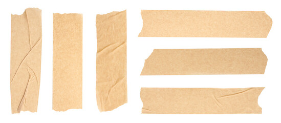 Adhesive tape pieces isolated on white, set