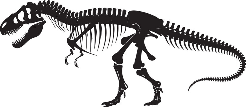 T rex dinosaur skeleton negative space silhouette illustration