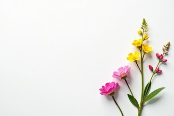 Delicate small-scale floral sprigs on white background, botanical, summer