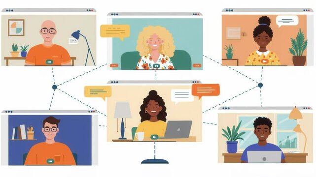Online Meeting Illustration: Connected Diverse People