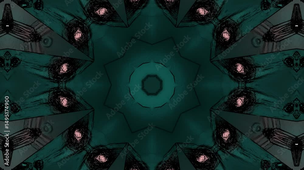 Poster intricate abstract mandala design with teal and black patterns, creating a mesmerizing visual effect