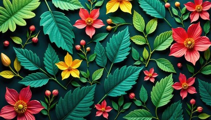 Fototapeta premium Interlocking natural elements create a seamless pattern , textile, stem, growth