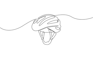 Obraz premium Continuous line drawing of bicycle helmet.one line drawing of bicycle riding equipment helmet, Sport, cyclist, biker, mountain, track, race, protection concept. Editable stroke vector.