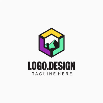 Mountain Hexagon Logo with Colorful Geometric Frame