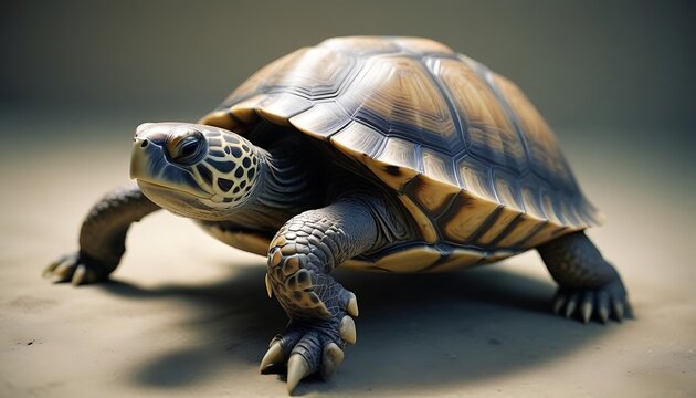 Close-up portrait of a turtle with detailed shell and textured skin