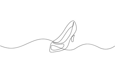 Continuous one line drawing of High heel shoes, High Heel Sandals Single Line Drawing with Editable Stroke and Copy Space.