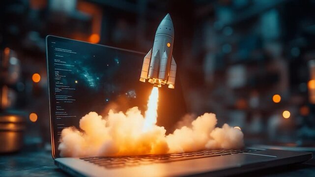 Rocket launch from laptop screen