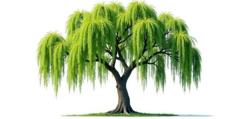 Isolated branches of a willow tree on white background, flexible, tree