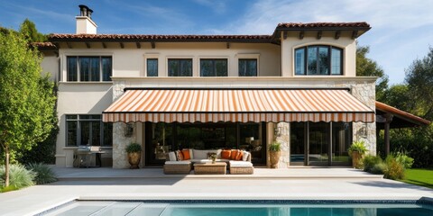 Fototapeta premium Mediterranean Villa with Pool and Retractable Awning