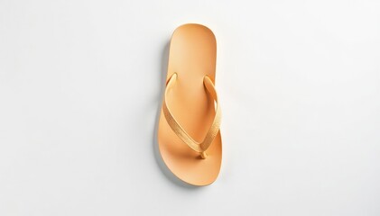 Overhead view of a solitary flip-flop against pure white, plastic, summer