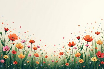 Scattered wildflowers, stylized minimalist style, white, tiny
