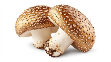 Two striking mushrooms against a stark white background fungi mushroom toadstool food forest nature