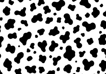 Fototapeta premium Seamless pattern of black cow spots on white background, full frame