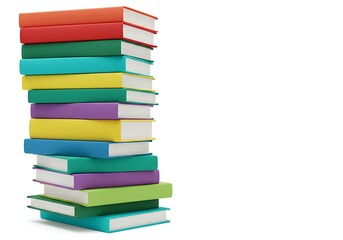 Stack of colorful books on a white background, education and reading concept
