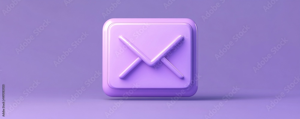 Poster purple email icon floating digitally against soft lavender backdrop, representing contemporary digit