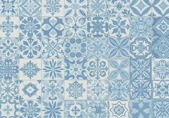 Light blue and white ornate tile pattern background