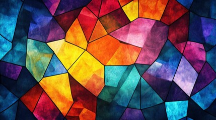 Fototapeta premium Sunlight filtering through multicolored glass, creating geometric mosaic pattern