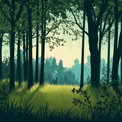 Obraz premium Forrest landscape with grass, nature inspired vector illustration