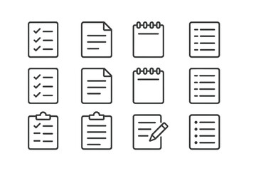 Modern vector illustrations of various checklist and note-taking designs for productivity and organization in a minimalist style