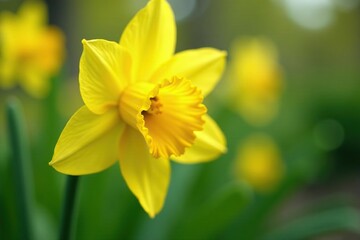 Delicate yellow daffodil, close-up view, soft focus background, white, close-up, bloom