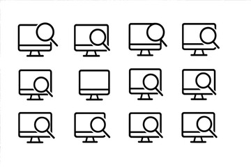 Modern vector illustration of computer screens with magnifying glass symbols representing search and exploration concepts