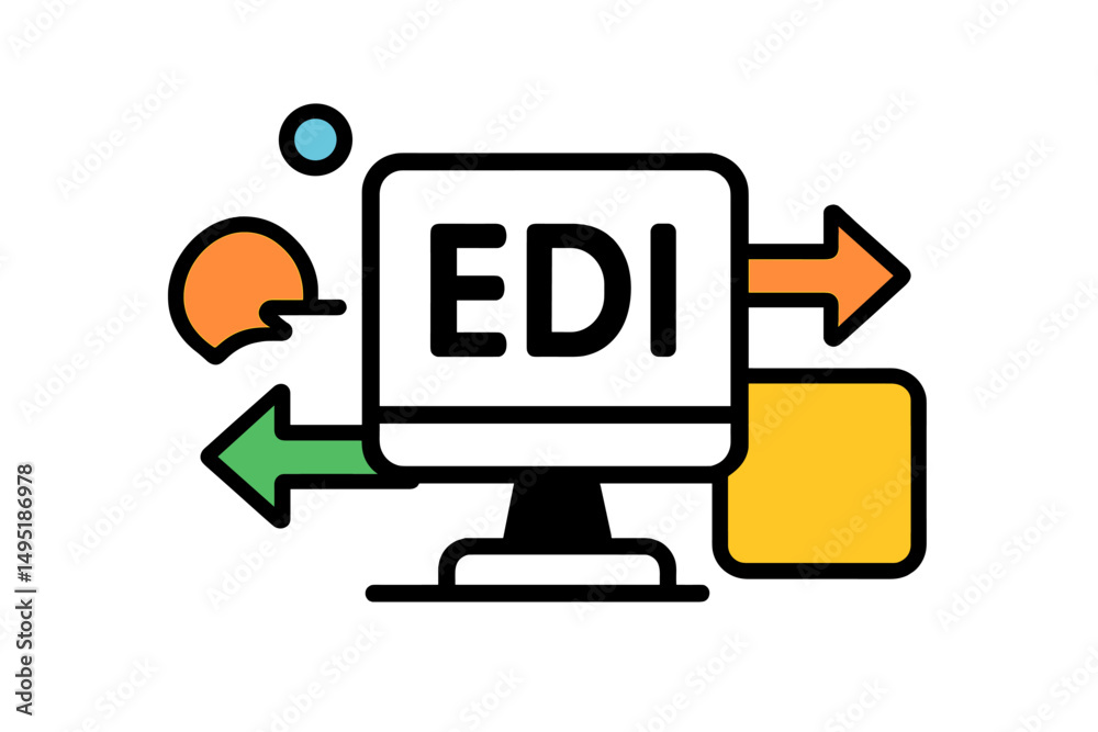 Poster vector illustration showcasing electronic data interchange concepts with colorful arrows and graphic