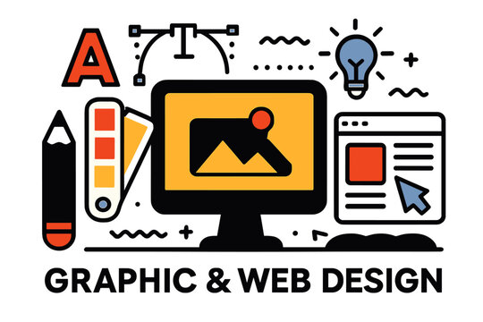 Creative graphic and web design workspace showcasing modern tools and ideas for digital projects